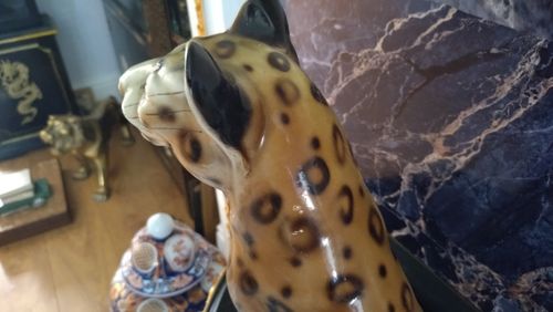 Ceramic Leopard Figurine Beige Brown Black  Decorative 14ins Good Condition — image 3
