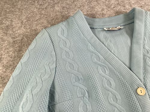 Vintage Butte Knit Cardigan UK 14 Blue Cable Knit 60s 70s Retro Pockets — image 11