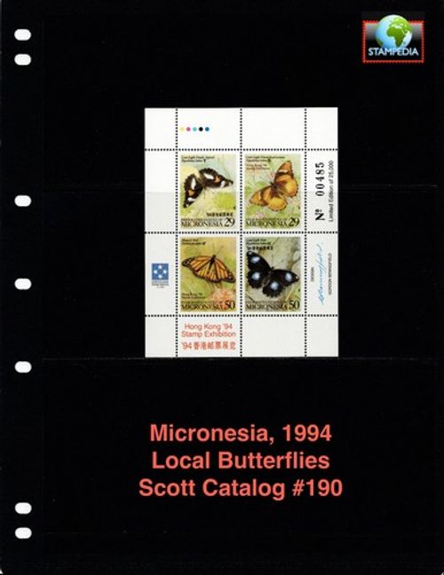 $4.25 Scott Value - 1994 MICRONESIA Butterflies s/s Pacific CV MNH NH UMM
