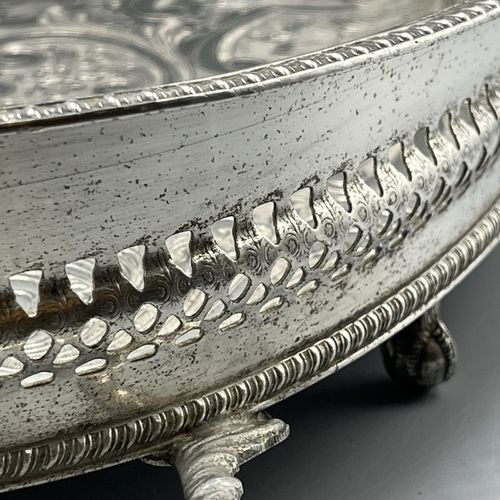 Vintage Silver Plated Gallery Serving Tray Claw Feet Cocktail Tea Handles Footed — image 16