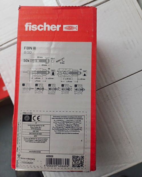 fischer FBN II Anchor Bolts M8 x 80mm Zinc Plated Steel Hex Head 50 Pack