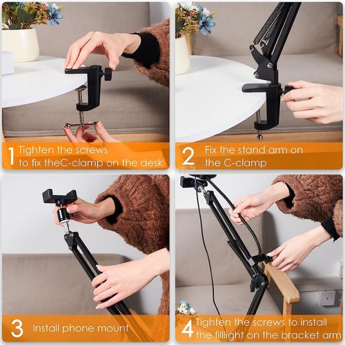 Overhead Phone Camera Mount with Ring Light Adjustable Scissor Arm Stand Tripod — image 4