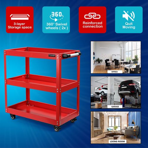 Tool Storage Heavy Duty Garage Trolley Workshop DIY 3 Tier Wheel Cart Shelf — image 4