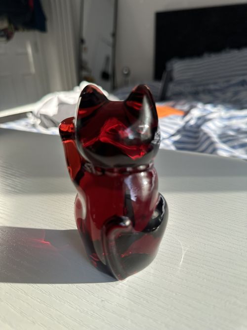 Baccarat Lucky Cat/Maneki Neko clear red Crystal Glass Accessory — image 4