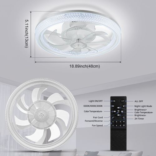 Large LED Ceiling Fan with Lighting LED Light Adjustable Wind w/ Remote 6 Speed — image 3