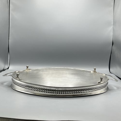 Vintage Silver Plated Gallery Serving Tray Claw Feet Cocktail Tea Handles Footed — image 20