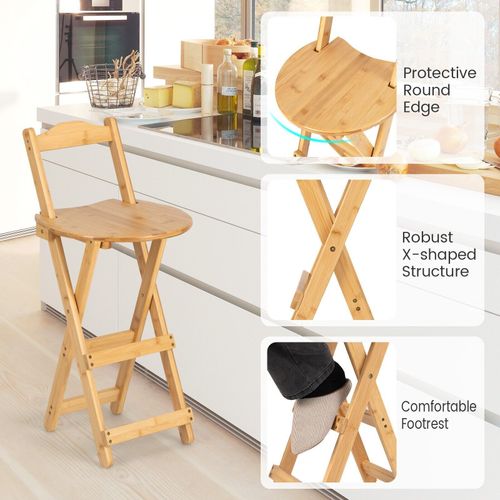 Bar Stool Foldable Bamboo Kitchen Stool with Back Support Bar Chair Portable — image 7