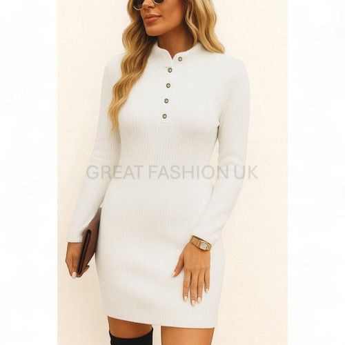 Ladies Ribbed Jumper Dress Womens Stretch Knitted Long Top Winter Sweater NEW