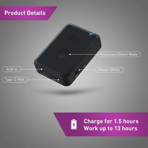 Bluetooth Audio Transmitter Adaptor AptX-LL for Headphones - August MR250B — image 3