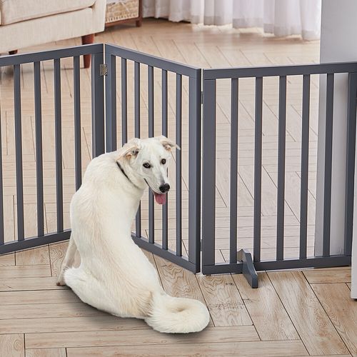 3 Panels Foldable Pet Gate Play Pen Wooden Divider Fences Barrier Doorway Grey — image 1