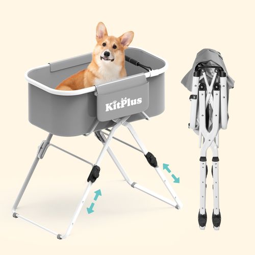 Foldable Dog Bath Tub, 5 Adjustable Heights, Grey Portable Pet Shower Pool — image 1