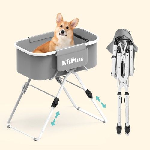 Foldable Dog Bath Tub, 5 Adjustable Heights, Grey Portable Pet Shower Pool