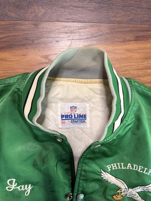 Starter Philadelphia Eagles NFL Pro Line Satin Snap Front Jacket Green 1980s — image 6