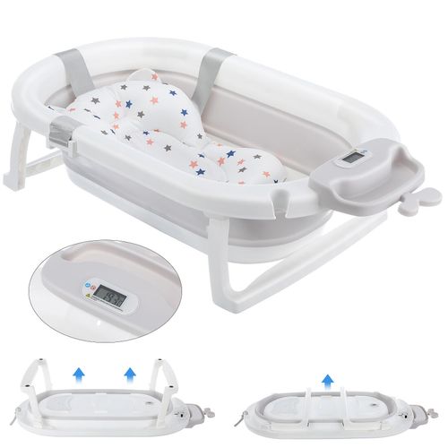 Foldable Baby Bath Tub Ergonomic with Temperature & Cushion Bath Pad + Bath Net — image 2