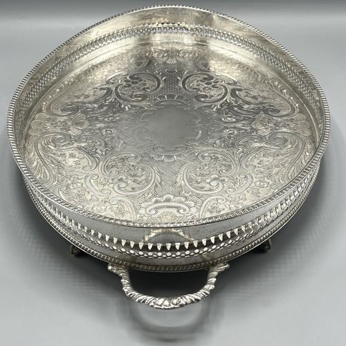 Vintage Silver Plated Gallery Serving Tray Claw Feet Cocktail Tea Handles Footed — image 15