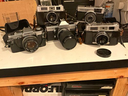 Mixed Brands Vintage Film Camera Mixed Lot with Lenses & Lens Caps