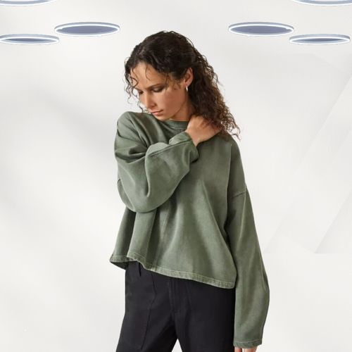 Ex Hush Women's Sweatshirt Green Long Sleeve Seam Detail Cotton (Defect) — image 3