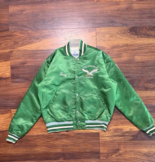 Starter Philadelphia Eagles NFL Pro Line Satin Snap Front Jacket Green 1980s