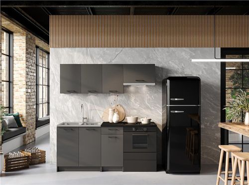Kitchen Cabinets 5 Units Complete Kitchenette Small Set 180cm Black Grey Lina — image 10
