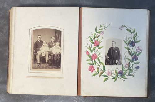 Victorian Leather Bound Photo Album Full of Period Photographs Memoriam Cards — image 10