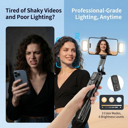 192cm 360 AI Face Tracking Selfie Stick Tripod w/2 Fill Lights Auto Open Stand — image 9