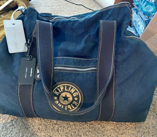 Kipling 19-22" Blue Solid Nylon Duffle Bag Adjustable Straps K13163