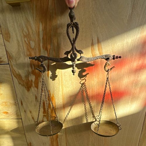 Vintage Brass Decorative Apothecary Scales Justice Balance Beam Pan Ornament