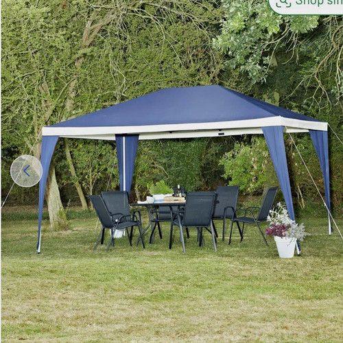 Argos Home 3m x 4m Gazebo with Side Panels, Blue and White Canopy
