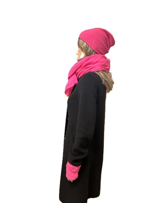 💜 Twin Heart | Ladies | Cashmere Set | Hat Scarf Wrist Warmers | Neon Pink — image 3