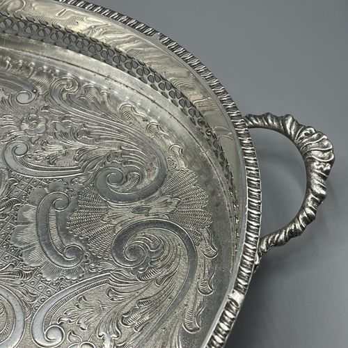 Vintage Silver Plated Gallery Serving Tray Claw Feet Cocktail Tea Handles Footed — image 9