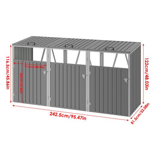 Triple Wheelie Bin Storage Metal Store Cover Garden Rubbish Dustbin 3 Shed House — image 8