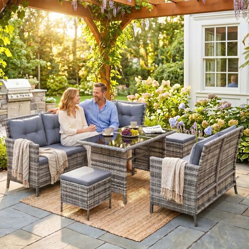 Outsunny 6 PCs Patio wicker Sofa Set Rattan Chair Furniture w/ Glass Refurbished — image 9