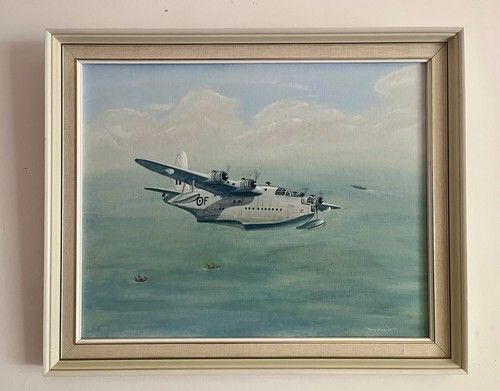 Original Tony Woollett Painting Short Sunderland WWII RAF Flying Boat