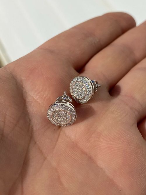 Real Solid 925 Silver Simulated Diamonds Men's Earrings Large Studs Screw Backs — image 9