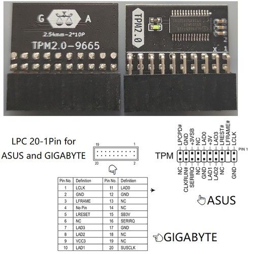TPM2.0 Module TPM GA 20-1 Pin Security Module For Gigabyte/ for ASUS Platform