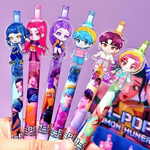 Kids Kpop Idols Girls Boys Pens 6PCS Black Pens Set School Supplies Stationery