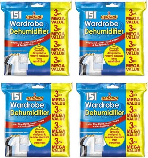 12 pcs of Hanging Wardrobe Dehumidifier Bags Stops Damp Mould Absorb Moisture
