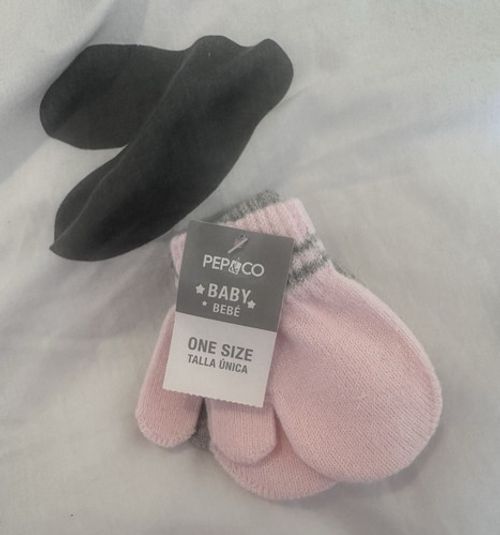 Pep&Co  Baby & Toddler Knit Mittens, Pink/Grey, One Size