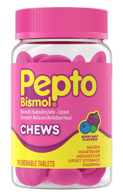 Pepto Bismol Chewable Tablets 70 Count Fast Relief Nausea Heartburn Diarrhea — image 1