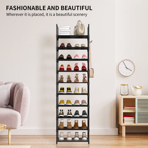 Narrow Shoe Rack 10 Tier Vertical Metal Shoe Shelf Tall Slim Storage Organizer  — image 9
