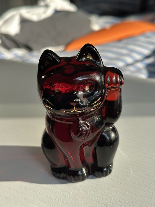 Baccarat Lucky Cat/Maneki Neko clear red Crystal Glass Accessory — image 1