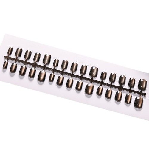 Press on Nails Short Round Oval Cat Eye Glitter 30 False Nail Tips With Glue