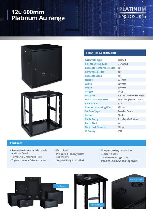 Platinum Enclosures 12u 600mm Deep Wall Mounted Data Cabinet 19 Inch Sever Rack — image 4