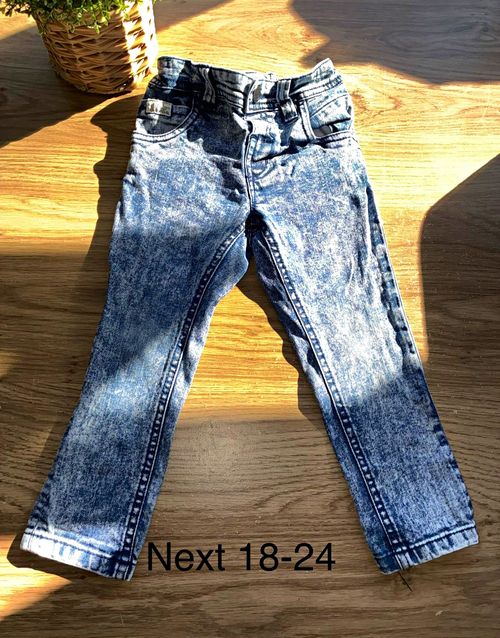 NEXT Blue Denim Baby Jeans Cotton Elastane Stretch Straight Fit Button 18-24M — image 1