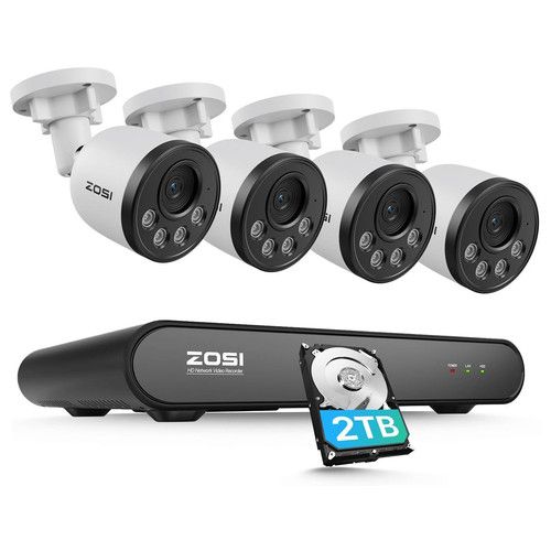 ZOSI 4MP POE CCTV System 5MP 8CH NVR Audio in Security Camera Night Vision 2TB