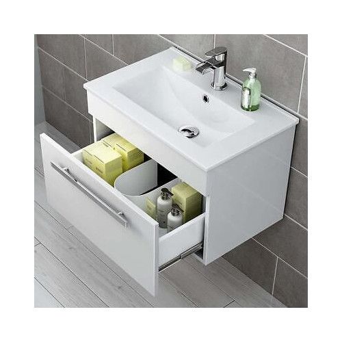 Bathroom Cabinet Vanity Unit Sink Basin Storage Ceramic Wall Hung White 600mm — image 5