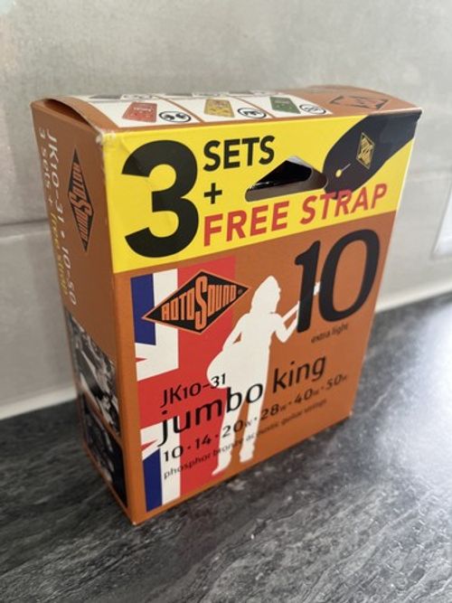 RotoSound JK10 Extra Light Acoustic Guitar String Set - Pack of 3 + Free Strap