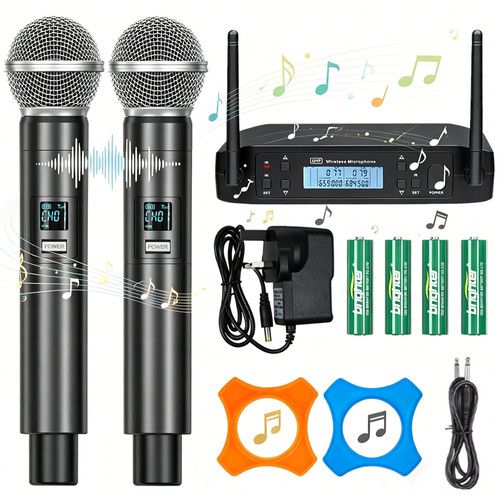 2pcs UHF Wireless Microphone Metal Professional Dual Channel Handheld Mics Party