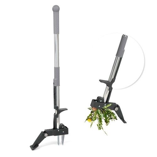 Weed Puller Stand Up Weeder Hand Tool with 4 Claws Foot Pedal Long Root Picker