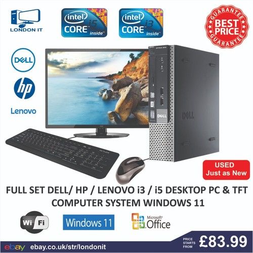 FAST PC DESKTOP Computer WINDOWS 11 PC i3 / i5 8GB/16GB RAM 120GB SSD + 500 HDD